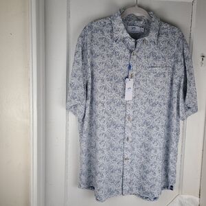 Southern Tide Linen Blend Palm Tree Blue Short Sleeves Shirt XL Men's NWT.